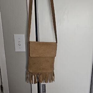 Tan Suede Fringe Crossbody Bag Vintage Good Condition